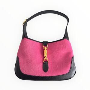 Gucci Calf Hair Dollar Calfskin Jackie 1961 Hobo Pink Black Small Size